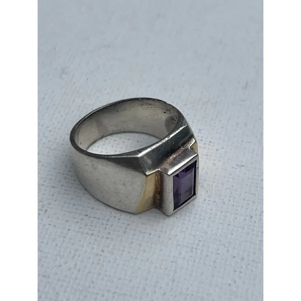 Vintage Art Deco Sterling Silver Amethyst Ring - Size 7